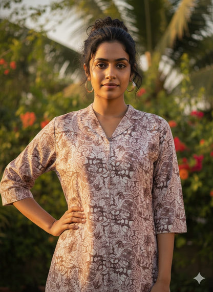 Floral Printed Cotton Co-Ord Set (Kurti & Pant)