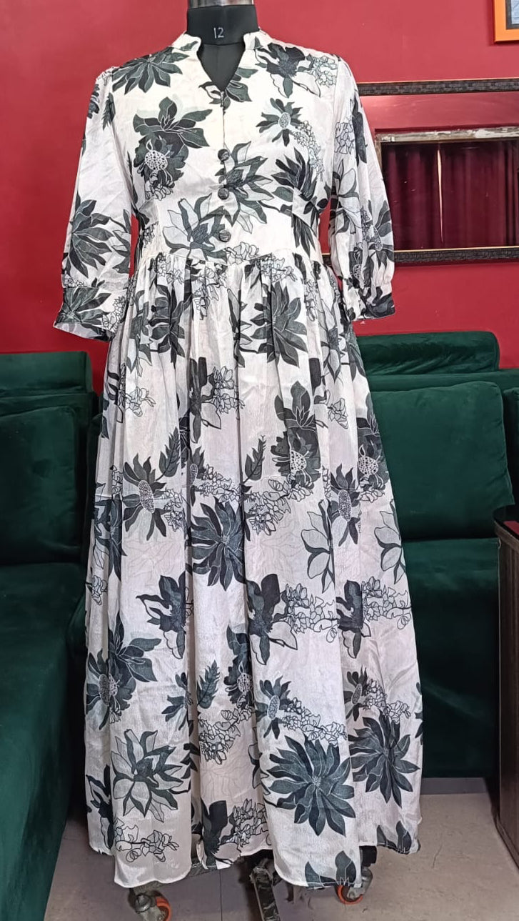 Floral Printed Chinon Maxi Frock