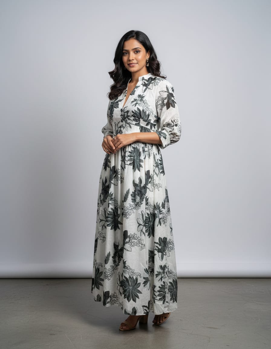 Floral Printed Chinon Maxi Frock
