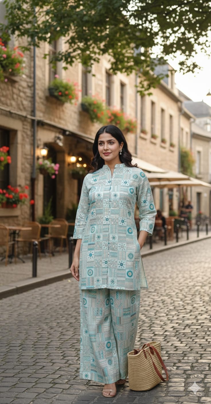 Blue Ivory Aangan Cotton Co-Ord Set