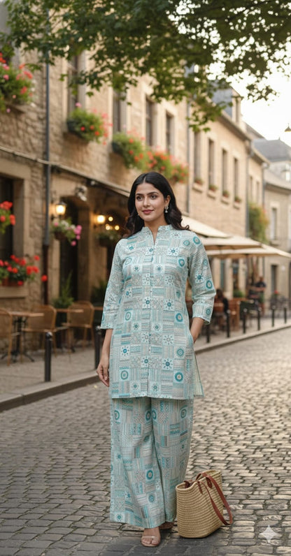 Blue Ivory Aangan Cotton Co-Ord Set