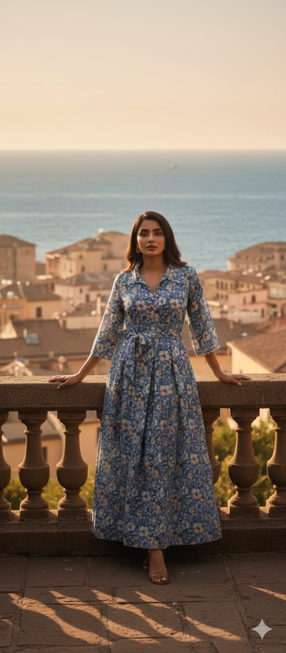 Blue Blossom Serenity Georgette Maxi Dress