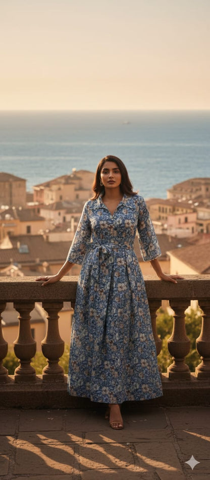 Blue Blossom Serenity Georgette Maxi Dress