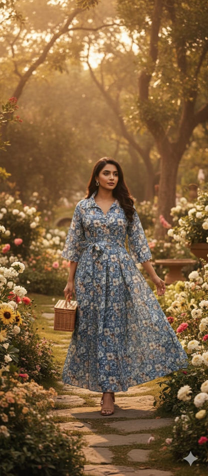 Blue Blossom Serenity Georgette Maxi Dress