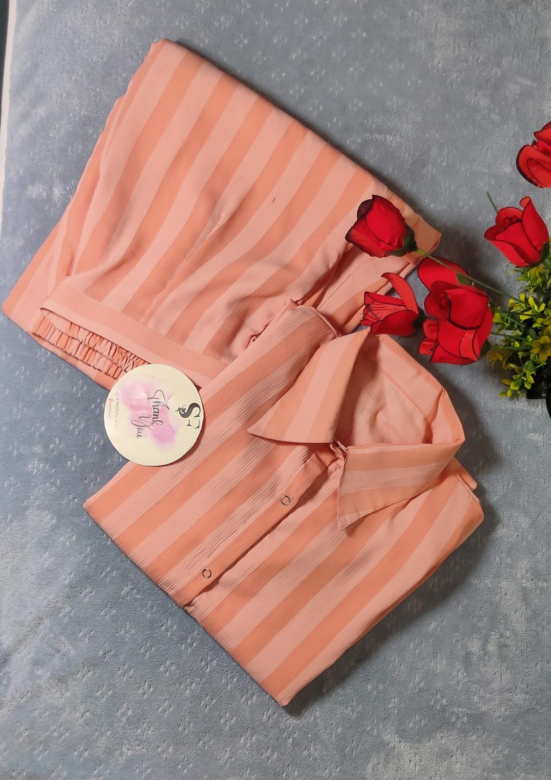 Peach stripe cotton co-ord set