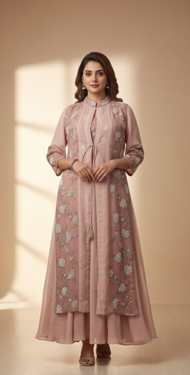 Blush Rose Embroidered Layered Shrug