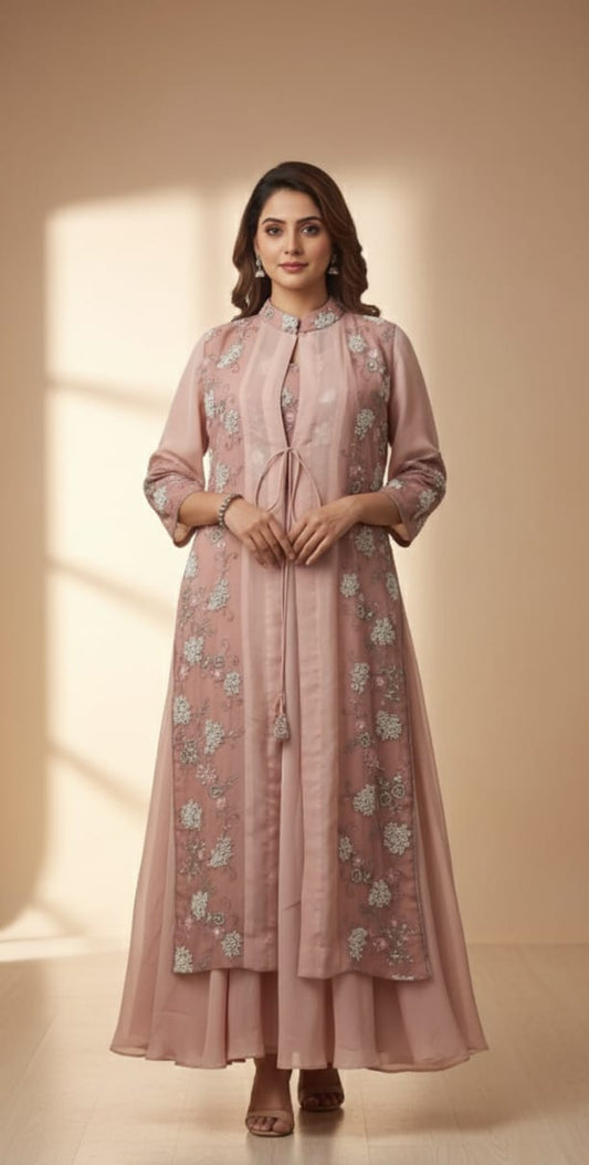 Blush Rose Embroidered Layered Shrug