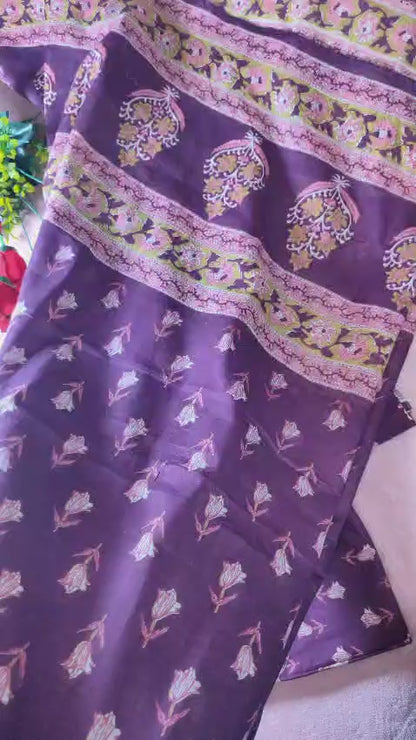 Purple cotton suit set with dupatta