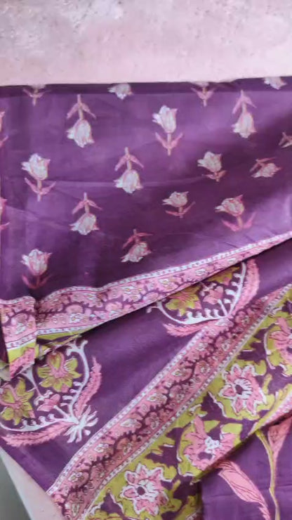 Purple cotton suit set with dupatta